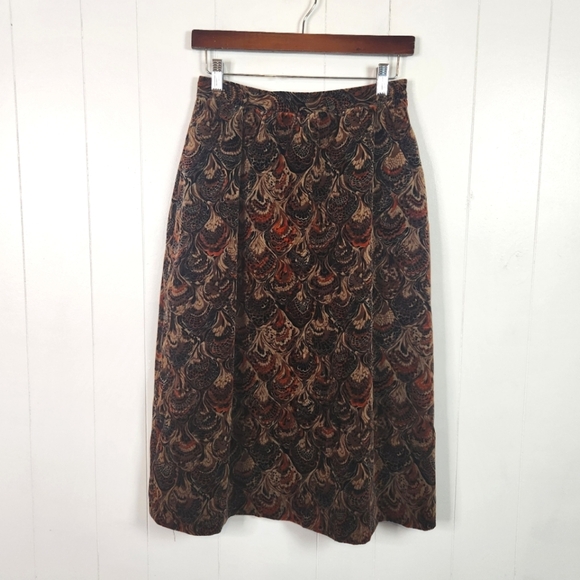 Vintage Velvet High Rise A-Line Cottagecore Skirt Midi Peasant Pockets Small - Picture 1 of 10